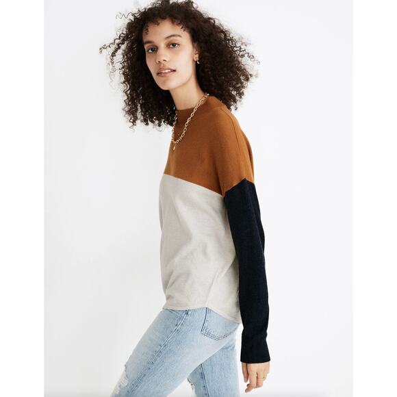 Madewell Brown and Cream Colorblock Turtleneck Sweater - Picture 2 of 8